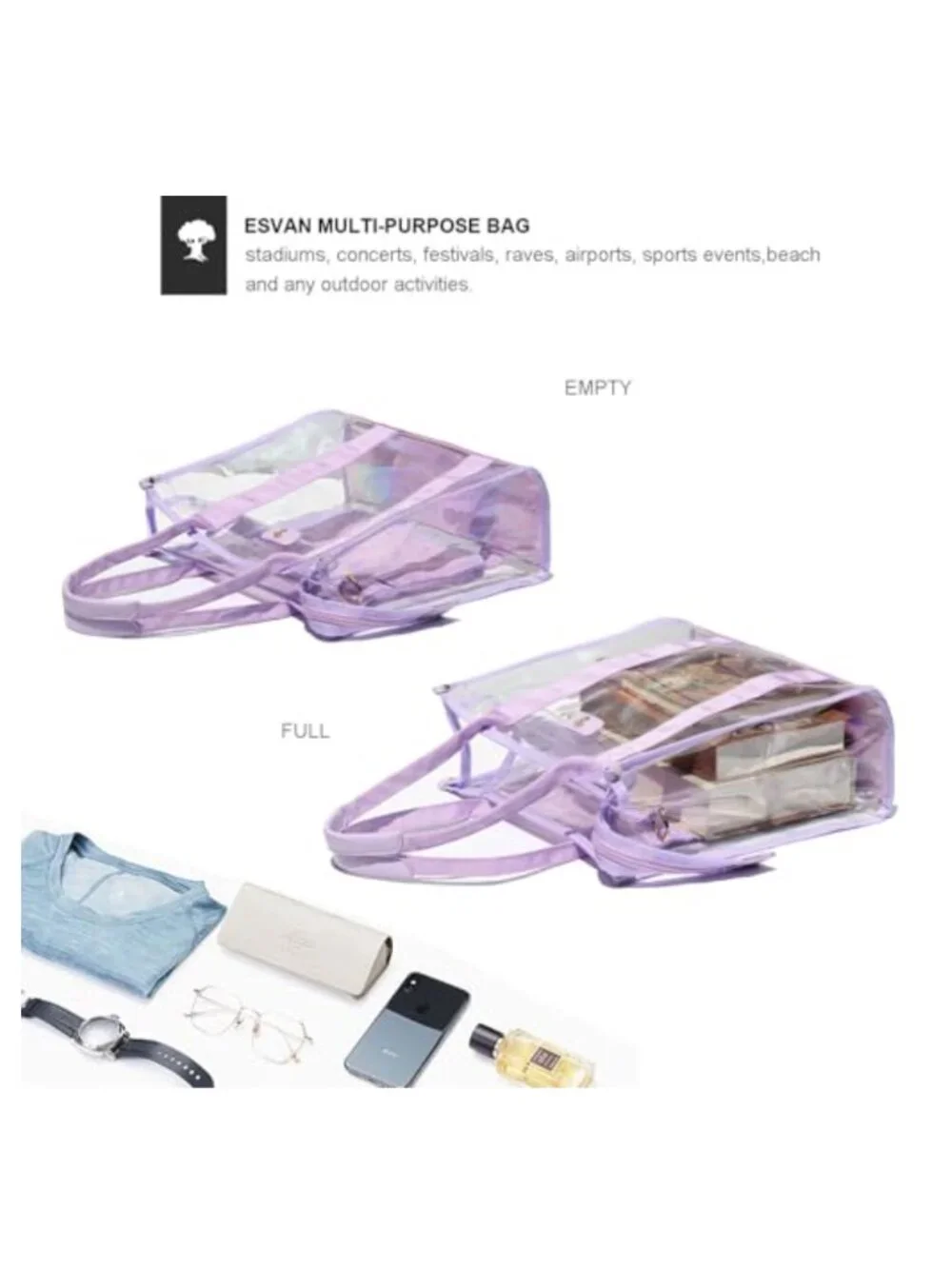 Stadium Approved Clear Tote Bag Waterproof TPU Adjustable Strap Crossbody
